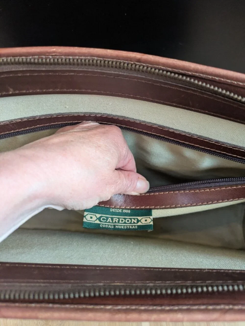 Vintage Capybara Cardon-Cosas Nuestras leather briefcase w/ solid brass hardware